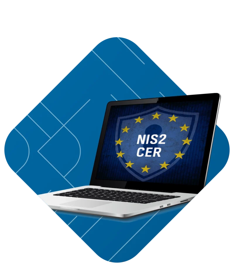 laptop z grafiką przedstawiającą NIS2 i CER