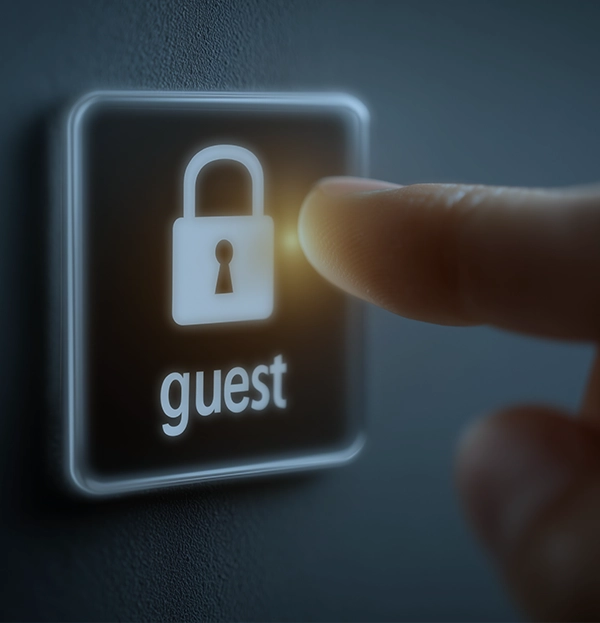 Przycisk dostępu dla gościa z ikoną kłódki i napisem guest